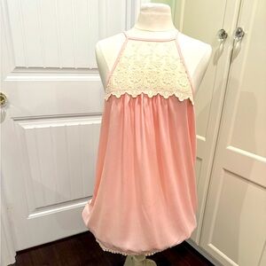 Sun + Moon Womens Sz Large Pink Mini Dress Spaghetti Straps w/Lace Detail Top